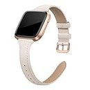 ZZL Leather Bands Compatible with Fitbit Versa 2 / Fitbit Versa Lite & SE/Fitbit Versa, Slim Thin Genuine Leather Replacement Strap for Fitbit Versa Women, Black, Champagne, Rose Gold, Tan