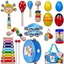 SMOIIOUES 16 Pcs Musical Instruments for Toddlers, Baby Wooden Musical Toys for Toddlers Toddlers Daycare Toys Baby Kids Musical Instruments for Kids Ages 3-5, 5-9