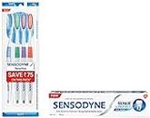 Sensodyne Toothpaste Repair & Protect, tooth paste for deep repair of sensitive teeth, 100 gm & Sensodyne Sensitive Manual Toothbrush with Soft Bristles for adult Pack - 4 Pieces,Multicolor