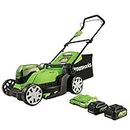 Greenworks 48V 17" Lawn Mower, 2 x 24V 4Ah Batteries and Dual Port Charger Included, MO48B2210, Green