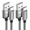 USB C Kabel 3.1A 2Stück USB Typ C Ladekabel Nylon USB auf USB C Kabel für Samsung Galaxy S23 S22 S21 S20 S10 S9 S8 A53 A52 A51 A71 A72 A13 A21s, Note 20/10/9/8, Huawei P40 P30 P20, Xiaomi (1M)