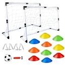 koolbitz kids 2 Football Goal Set with 10 Cones and 8 Pegs Children Training Goal Post with Sports Accessories Outdoor Soccer Game Net Garden Backyard Beach Plat Fun Toy