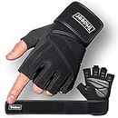 (L (Fits 7.9-22cm ), 1Black) - Trideer Padded Weight Lifting Gloves, Gym Gloves, Workout Gloves, Rowing Gloves, Exercise Gloves for Powerlifting, Fitness, Cross Training for Men & Women