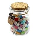 Mczxon 50Pcs Capsule Letters Message in a Glass Bottles, Cute Smiling Face Love Friendship Letter Colors Pill with Wishing Bottle, Message Pills for Boyfriend Girlfriend Lovers Family
