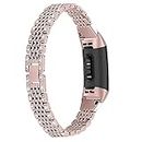 Hopply Compatible with Fitbit Charge 3 /Charge 4 Bands for Women Girl, Metal Replacement Charge 3 hr Wristbands Strap with Bling Rhinestone for Fitbit Charge 4 Special Edition (Rose Pink)