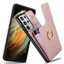 Elteker Samsung Galaxy S21 Ultra Case with Card Holder,Galaxy S21 Ultra Case Wallet for Women with Ring Kickstand,RFID Blocking Leather Case for Samsung Galaxy S21 Ultra 5G - Rose Gold