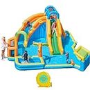 Yaheetech Inflatable Water Slide, Giant Water Slide Combo w/ 2 Long Slides & Large Climbing Wall & Small Deeper Pool & Awning, 11-in-1 Outdoor Blow Up Water Slide w/Storage Bag & 950W Blower