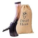 Divit Genuine Viking Drinking Horn with Iron Stand | Authentic Medieval Beer Drinking Horn | Brass Adornments & Burlap Gift Sack Included | (Wolf, Polished)