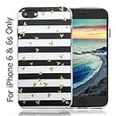 KC Back Cover for Apple iPhone 6s & iPhone 6, Soft Silicone TPU Black and White Strips with Golden Hearts Case (Black White)