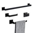 Dowry Bathroom Hardware Accessories Set Complete 4 Pieces Matte Black SUS 304 Stainless Steel Wall Mounted Include Bathroom Towel Bar, Hand Towel Rod, Toilet Towel Paper and Towel Hook (Matte Black)