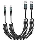 JUKEKUL Coiled Lightning Cable 3ft Nylon Braided, iPhone Charger Fast Charging for Car [Apple MFi Certified], Compatible with iPhone14/13/12/11 Pro Max/XS MAX/XR/XS/X/8/7/Plus/6S iPad/iPod-2Pack