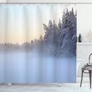Winter Shower Curtain Frozen Lake in Woods Print for Bathroom