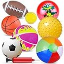 Ynanimery 8 Pcs Ball Toys for Kids, Soft Sports Balls for Toddlers with Pump -Inflatable Bouncy Balls for Kids Sensory Toys Ball,balls for toddlers 1-3, Party Favors Playground Toys