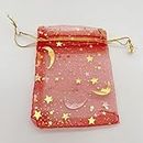 100 bolsas de regalo de organza Moon Star de 7x9, 9x12, embalaje de joyas, bolsas de almacenamiento, bolsa de organza, bolsa de regalo con cordón, bolsa de regalo roja, 7x9cm, 0,5 lote (50 unidades)