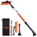 AstroAI 47.2" Extendable Snow Brush and Ice Scraper for Car Windshield and Foam Grip with 360° Pivoting Brush Head for Christmas Car Auto Truck SUV(Orange)