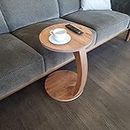 sugodesign Table basse avec roulettes, petite table d'appoint en forme de C, élégante table de canapé en bois dans un bel aspect noyer, table ronde comme plateau de rangement pour canapé et canapé