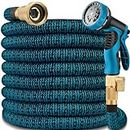 Expandable Hose 75ft with 10 Function Spray Nozzle, Lightweight, No-Kink Flexible Garden Hose with 3/4" Brass Fittings and 4-Layer Latex Core, 75 ft Retractable Stretch Water Hoses (Blue Black)