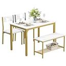 SDHYL Dining Table Set, Two Chairs and One Bench 4 Pieces Set Wooden Table Top with Metal Legs for Breakfast in Living Room, Kitchen Room, Dining Room,Space Saving Kitchen Table Set, Marble