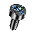 USB C Car Charger Adapter, 4 Ports Car Charger with Voltage Display Type C Car Phone Charger Cigarette Lighter USB Charger Fast Charging for iPhone 15/14/13/12/Mini/Pro/Pro Max, Samsung Galaxy & More
