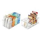 2 Pack Clear Organizer Bins with Removable Dividers for Pantry Kitchen Fridge Cabinet, Stackable Storage Bins for Snack Pouches Spice Packets
