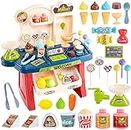 LONGMIRE Plastic 42 Pcs Big Size Kitchen Playset | Musical & Light Kitchen Set Toy for Kids with Sound and Accessories Set for 4 Year Old (Mini Supermarket)