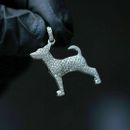 3.21Ct Round Cut Simulated Diamond Men's Dog Charm Pendant 14k White Gold Plated