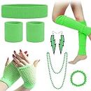 VEGCOO 80's Outfits Women Set 80's Costume Women Accessories Neon Green Leg Warmers Fishnet Gloves Headband Bracelet (Green)