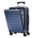 TydeCkare 20 Inch Carrry On Luggage with Front Zipper Pocket, 45L, Lightweight ABS+PC Hardshell Suitcase with TSA Lock & Spinner Silent Wheels, Convenient for Business Trips, Ice Blue