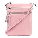 Befen Genuine Leather Crossbody Bag for Women Triple Zip Shoulder Purse with Adjustable Strap-Macaron Blush Pink