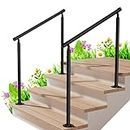 2 Pack Handrails for Outdoor Steps 3 Step Stair Railing Outdoor Fit 2 to 3 Steps Deck Hand Rail Brackets for Stairs Wrought Iron Railing with Installation Kit for Concrete Steps