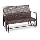 BACKYARD EXPRESSIONS PATIO · HOME · GARDEN Bench 2 Person Patio Glider with Double Weaved Wicker Seat, Powder Coated Aluminum Frame, 50" W x 25.5" D x 35.5" H, 400 Lb Weight Capacity, Brown