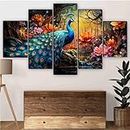 SAF Peacock Paintings for Wall Decoration - Set Of Five, 3d Scenery Vastu Painting for Living Room Large Size with Frames for Home Decoration, Hotel, Office 76.2 cm x 45 cm SANFPNLS35471