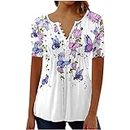 Summer 2024 Short Sleeve Tunics for Women V Neck Summer Clothes Casual Floral Flare Blouse Tops Blue XL buy again orders my past orders