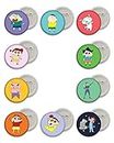 smart buy shinchan, masao, bo-chan, nene-chan, kazama, misae and hiroshi, action kamen, himawari, buri-buri zaemon, shiro metal pin badge button badges - set of 10 pieces- Multi color