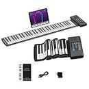 KONIX 61 Key Roll Up Piano,Upgraded Portable Rechargeable Hand Roll Piano with Silicon Flexible Keyboard, MIDI Output, Headphone Connection, 128 Rhythms,Best Gift for Kids and Beginners