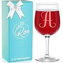 Monogrammed A-Z Wine Gifts for Women - 12.75 oz Engraved Personalized Wine Glass- Funny Wine Lover Monogram Gifts for Women - Unique Wine Glasses Gift Set (A)