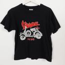 Camiseta Vintage Vespa Scooters Ciclomotores Historia Ilustrada Italia AJUSTE PEQUEÑO Negro