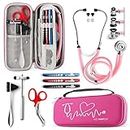 Primacare KB-9397-PK Stethoscope Case, SUPPLIES INCLUDED, Pink with Multiple Compartments, Portable and Lightweight First Aid Kit Bag with Vital Medical Supplies, Nursing Accessories for Nurses