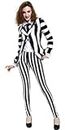 miccostumes Women's Black White Vertical Striped Horror Costume Blazer Legging Pants with Tie (M, Black & White)