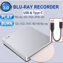 Blu-ray Burner USB External BD-R BD DVD CD RW Disc Writer Movie Player Silver UK