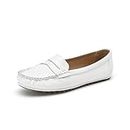 MecKiss Loafers for Women Comfy Flats Ladies Slip On Walking Shoe Driving Boat Moccasins Casual Nursing Shoes(White PU, Numeric_7)