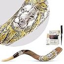 Shofar with"Lion of Judah" Decoration | 925 sterling silver & 9K Gold Plated Kudu Horn Shofar 47"-49" From Israel | Curved Combo Yemenite Shofar Horn – Made in Israel by HalleluYAH Artists
