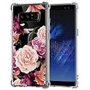Jhxtech Phone Case for Galaxy Note 8 Case, Samsung Note 8 SM-N950FD girls women, Slim Shockproof Clear Floral Pattern Soft Flexible TPU Protective Cover for Samsung Galaxy Note 8 Purple flower