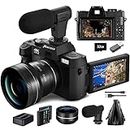 Mo Digital Cameras for Photography & 4K Video, 48 MP Vlogging Camera for YouTube with 180° Flip Screen,16X Digital Zoom,Flash & Autofocus,52mm Wide Angle & Macro Lens,2 Batteries,32GB SD Card(Black)