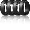 Men's Silicone Ring, Step Edge Rubber Wedding Band, 10mm Wide, 2.5mm Thick (4 Black Rings, 10.5-11 (20.6mm))