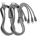 Multi Charging Cable 4FT 2Pack, Nylon Braided Universal 3 in 1 Multi Charger Cable Adapter with IP/Type C/Micro USB Port for Phone/Samsung Galaxy/PS5/Huawei/Pixel/LG/Tablets and More(Black)