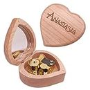 Cleader Once upon a December Music Box Anastasia Wood Musical Box with Mirror Heart-shaped Mini Vintage Carved Musical Gifts for Christmas Birthday Anniversary (Gold,Maple)
