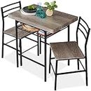 Best Choice Products 3-Piece Modern Dining Set, Space Saving Dinette for Kitchen, Dining Room, Small Space w/Steel Frame, Built-in Storage Rack - Gray