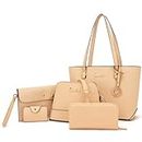 Soperwillton Handbag for Women Wallet Tote Bag Shoulder Bags Top Handle Satchel 5pcs Purse Set, Beigeapricot, Large