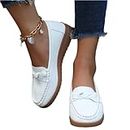 ticticlily Femmes Cuir Mocassins Casual Respirant Bateau Chaussures Plates Loafers Chaussures de Conduite A Blanc 38 EU